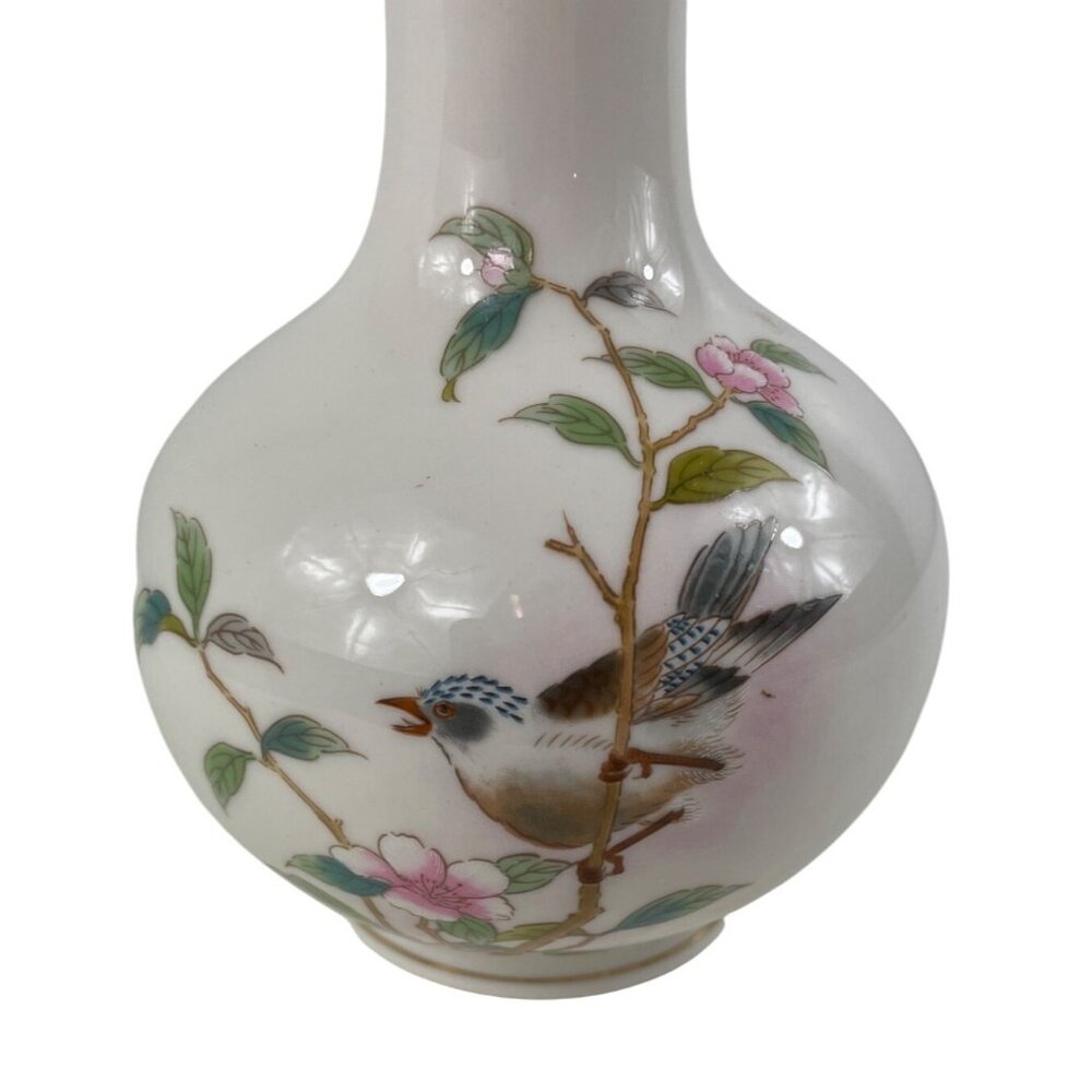 Yamaji Japan 6" Porcelain Vase Bird w/Cherry Blossoms - Picture 2 of 12